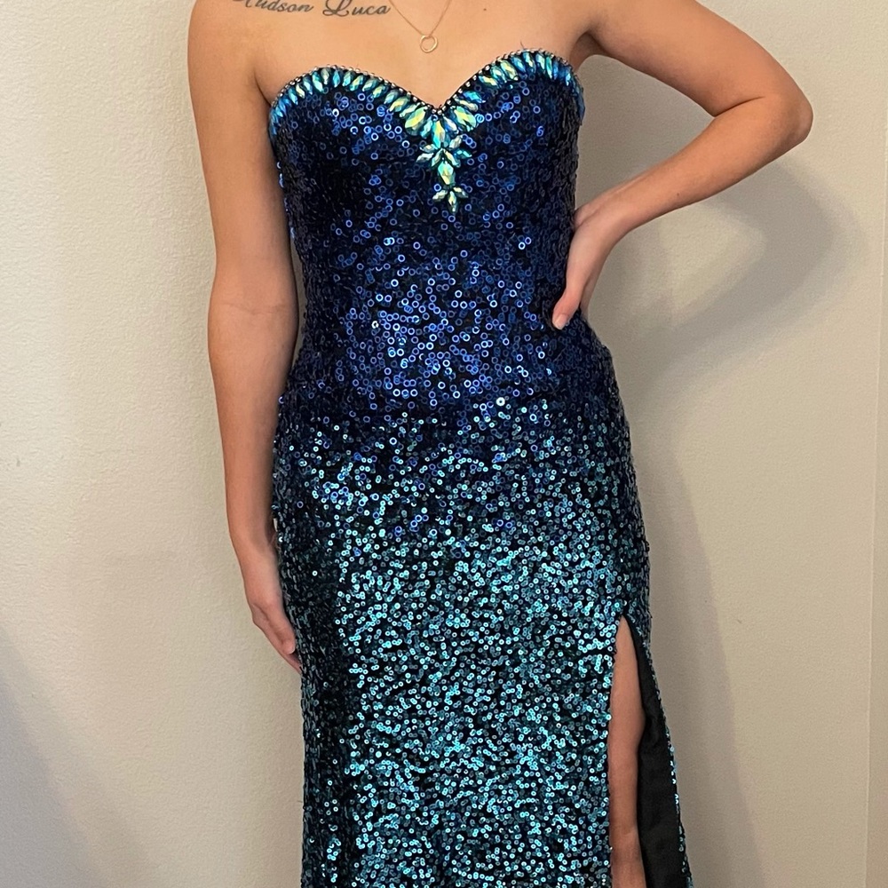 Formal Sequin Floor Length Prom Dress Blue hombre 0/XS